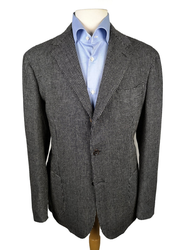 Stile Latino Sport Coat: 41R/42R, Black & white weave, 3-button, wool