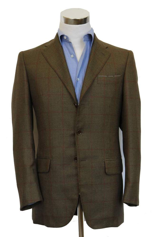 Stile Latino Sport Coat: 38R, Brown plaid with rusty red overplaid, 3-button, pure cashmere