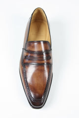 Sutor Mantellassi Shoes, Patinated brown penny loafer