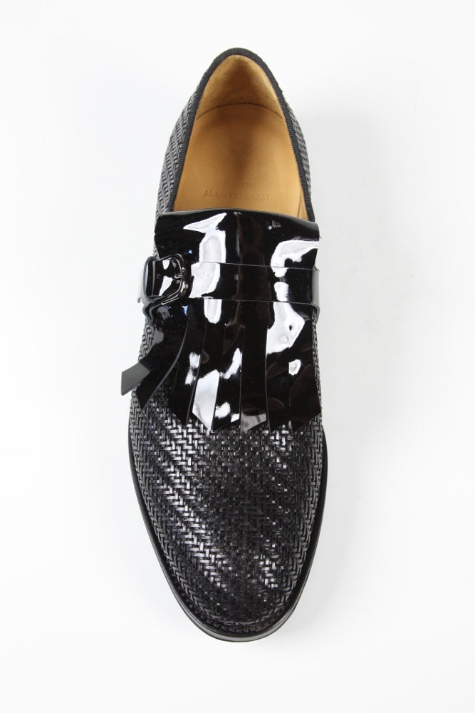 Sutor Mantellassi Shoes SALE! Black basket weave kilted monk strap