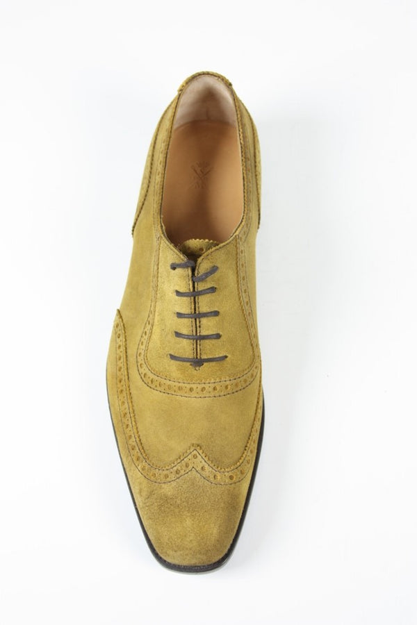Sutor Mantellassi Shoes, Yellow sand suede wingtip oxford