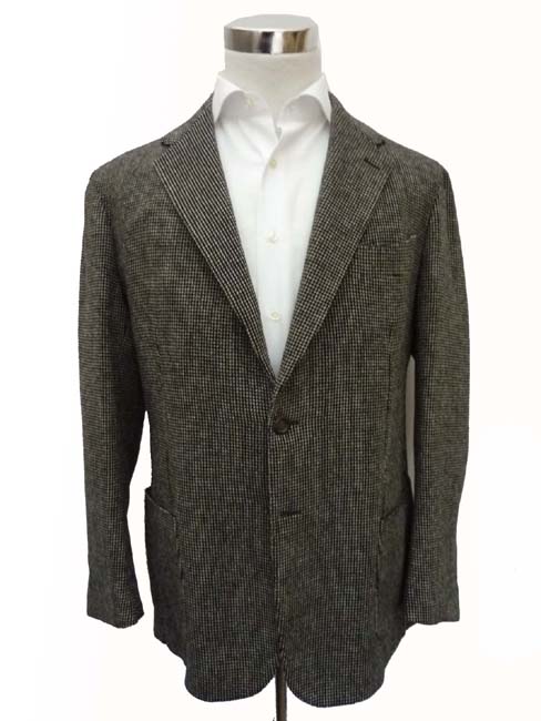 Stile Latino Sport Coat: 41R/42R, Black & white weave, 2-button, wool