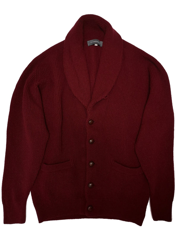 The Wardrobe Sweater Bordeaux Shawl collar cardigan Pure camelhair