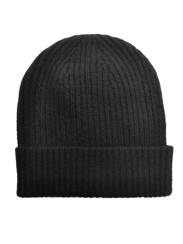 The Wardrobe Beanie Charcoal Ribbed Pure cashmere