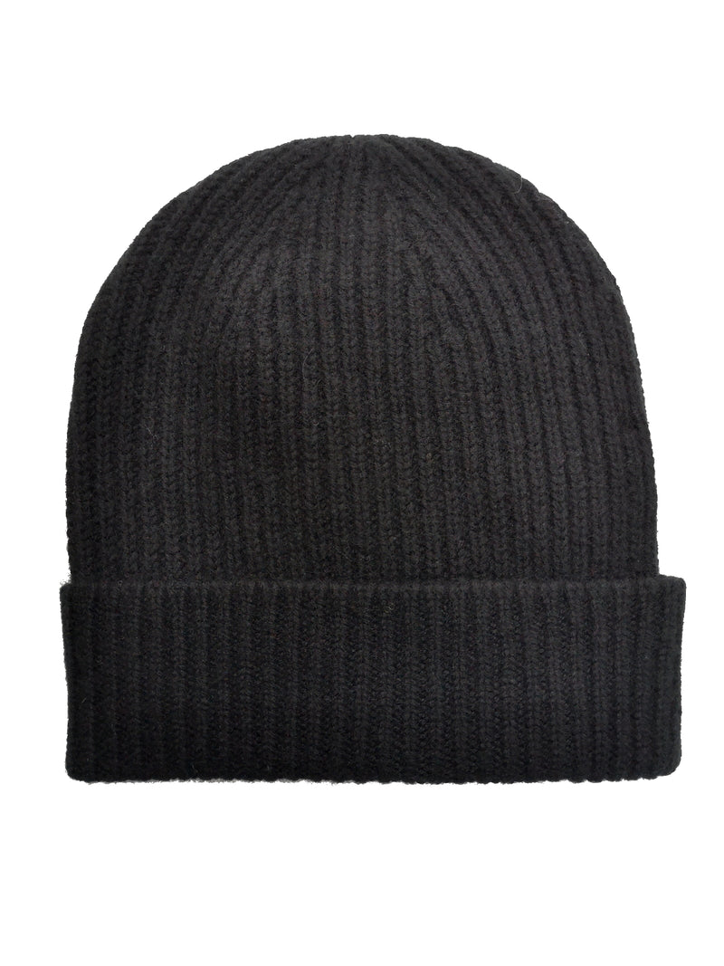 The Wardrobe Beanie Black Ribbed Pure cashmere