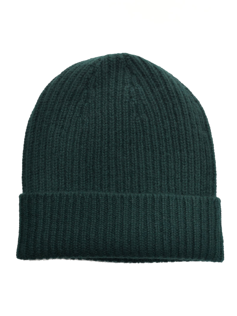 The Wardrobe Beanie Bottle Green Ribbed Pure cashmere
