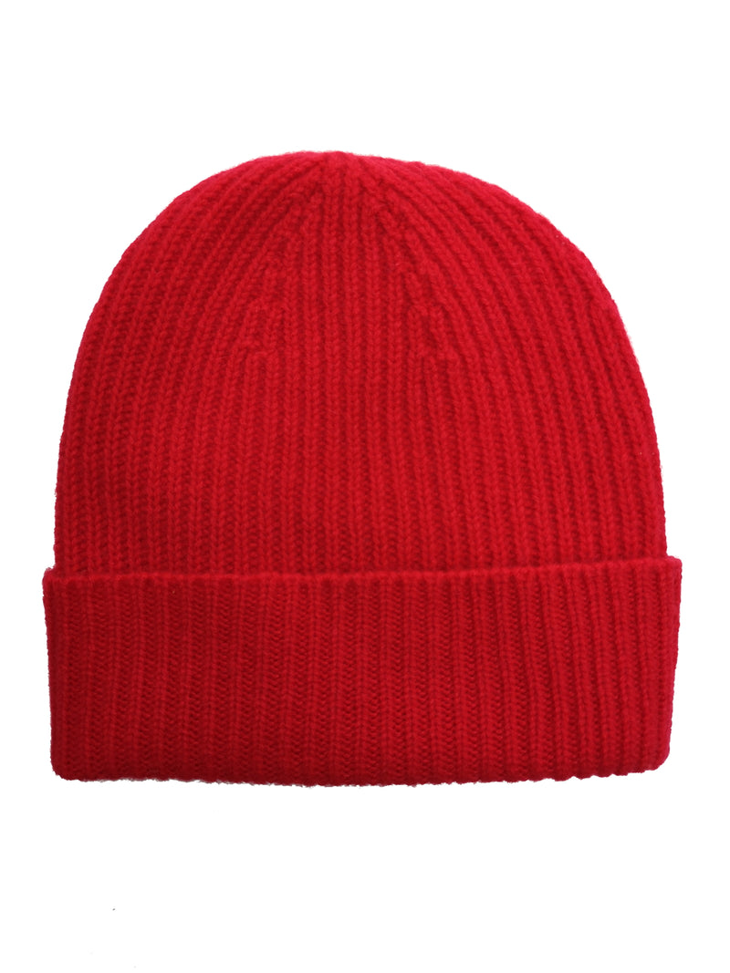 The Wardrobe Beanie Cardinal Red Ribbed Pure cashmere