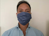 The Wardrobe Face Mask / Pocket Square, Dark blue small geometric pattern Pure cotton