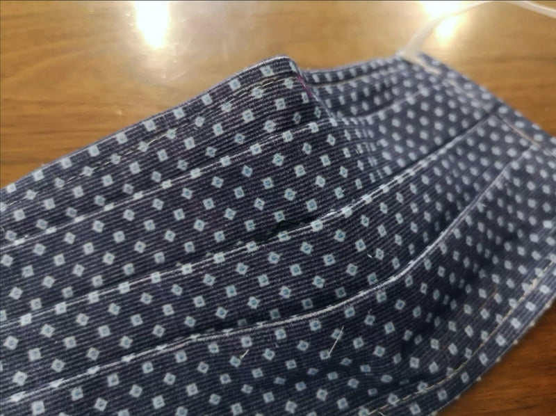 The Wardrobe Face Mask / Pocket Square, Dark blue small geometric pattern Pure cotton