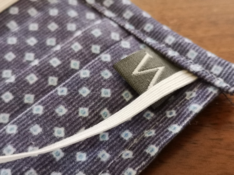 The Wardrobe Face Mask / Pocket Square, Dark blue small geometric pattern Pure cotton