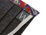 The Wardrobe Sartorial Face Mask, Charcoal grey with cobalt blue windowpane Wool/Silk/Cotton
