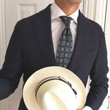 The Wardrobe Olney Panama Hat S/57cm, Navy/beige band 6cm brim Toquilla Straw