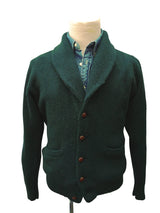 The Wardrobe Sweater Bottle Green Shawl collar cardigan Pure camelhair