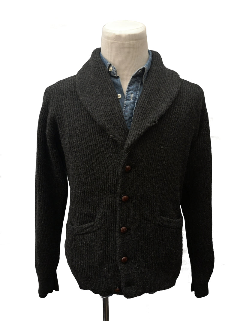 The Wardrobe Sweater Charcoal Grey Shawl collar cardigan Pure camelhair