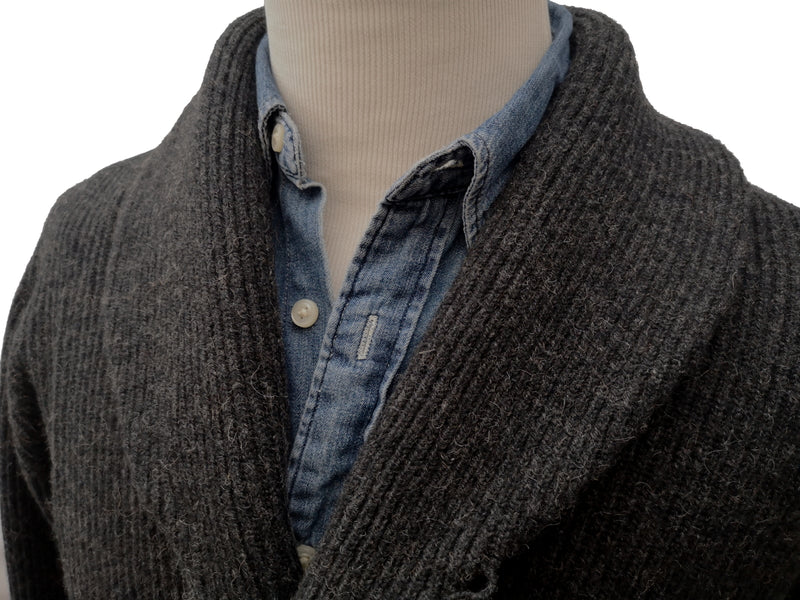 The Wardrobe Sweater Charcoal Grey Shawl collar cardigan Pure camelhair