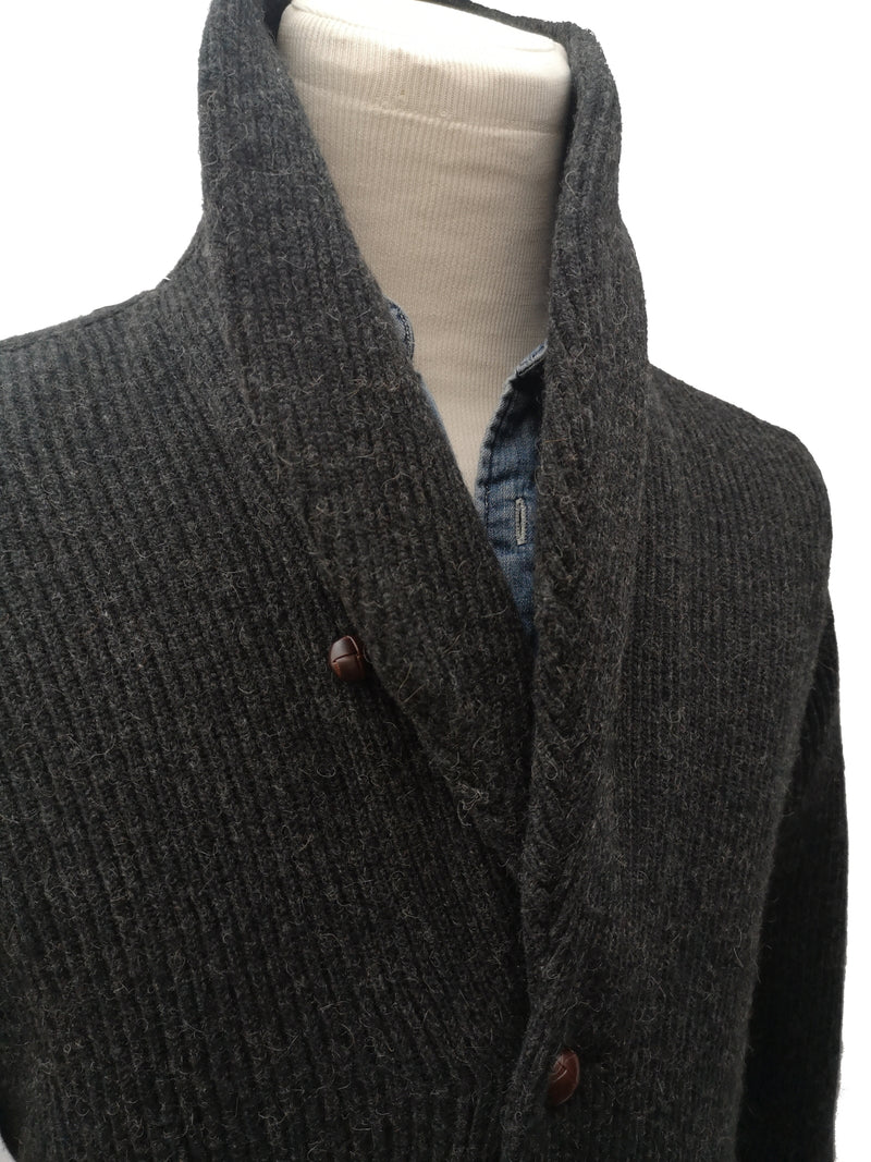 The Wardrobe Sweater Charcoal Grey Shawl collar cardigan Pure camelhair