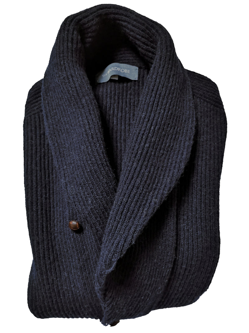 The Wardrobe Sweater Navy Blue Shawl collar cardigan Pure camelhair