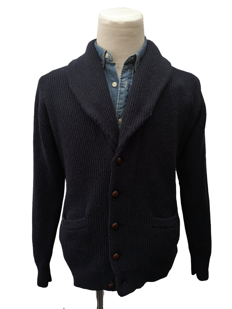 The Wardrobe Sweater Navy Blue Shawl collar cardigan Pure camelhair