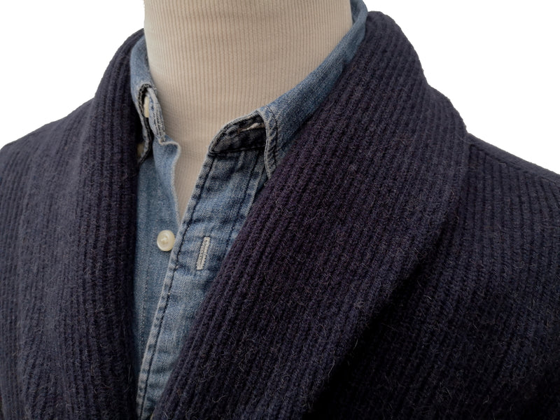 The Wardrobe Sweater Navy Blue Shawl collar cardigan Pure camelhair