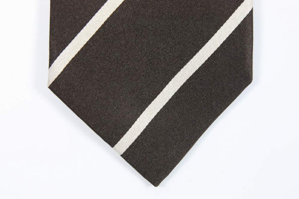 Ulturale Tie: Brown with tan stripes, 3.5" wide, silk