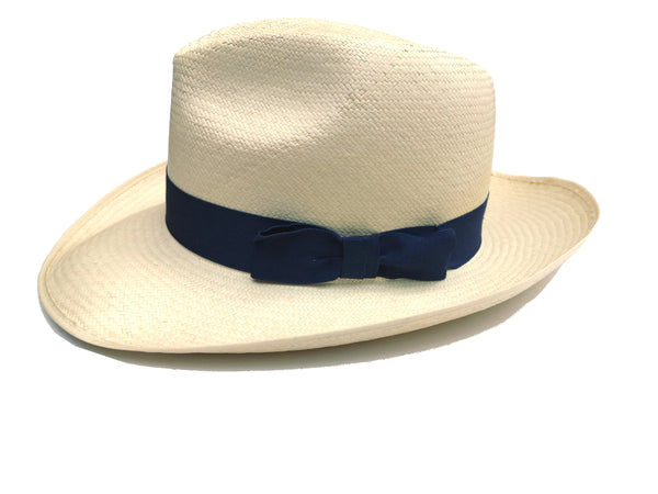 The Wardrobe Olney Panama Hat M/58cm, Bright navy band 8cm brim Toquilla Straw