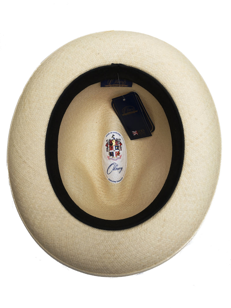 The Wardrobe Olney Panama Hat S/57cm, Navy/beige band 6cm brim Toquilla Straw