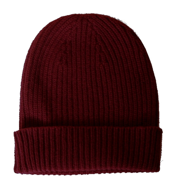 The Wardrobe Beanie Burgundy Ribbed Pure cashmere