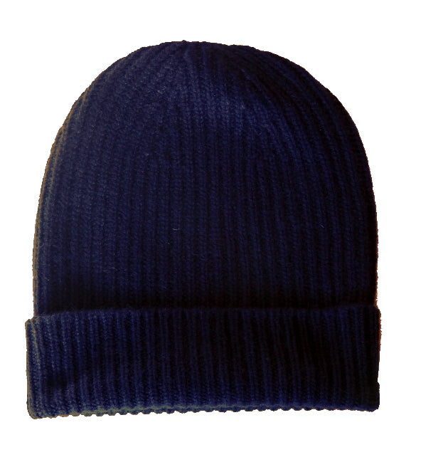 The Wardrobe Beanie Navy Ribbed Pure cashmere