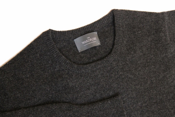 The Wardrobe Sweater Charcoal, crew neck, pure lambswool