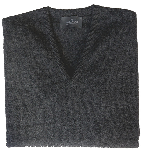 The Wardrobe Sweater, Charcoal, v-neck, pure lambswool