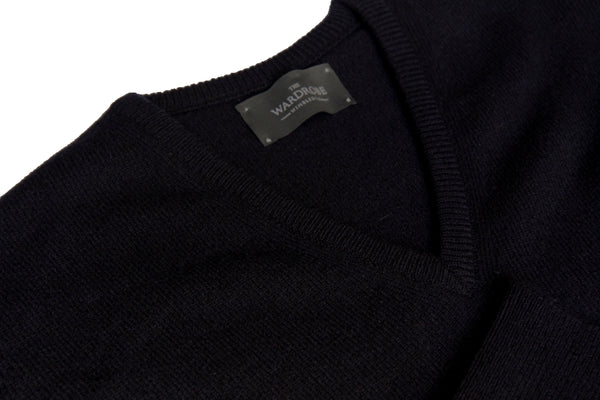 The Wardrobe Sweater, Navy, v-neck, pure lambswool