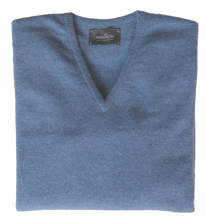 The Wardrobe Sweater, Sky blue, v-neck, pure lambswool