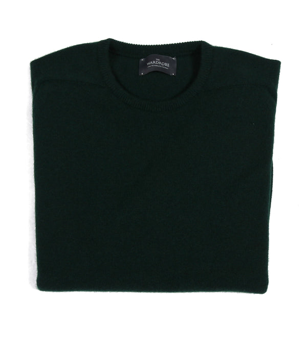 The Wardrobe Sweater: Bottle Green, Crew neck, pure lambswool