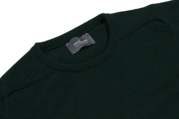 The Wardrobe Sweater: Bottle Green, Crew neck, pure lambswool