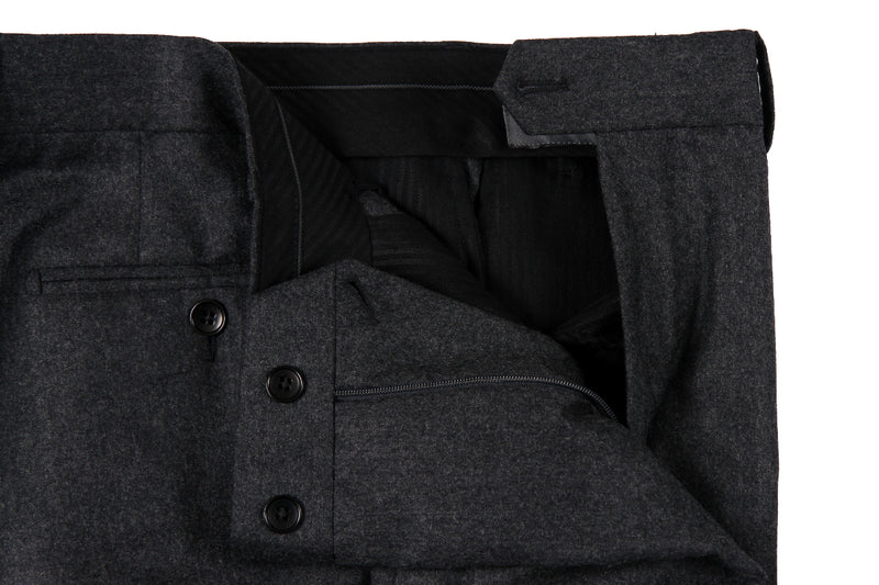 The Wardrobe Trousers: Medium Charcoal Flat front VBC Wool Doeskin Flannel