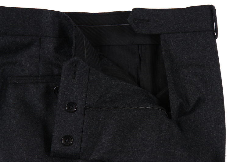 The Wardrobe Trousers: Dark Charcoal Flat front VBC Wool Doeskin Flannel