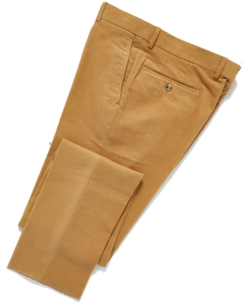 The Wardrobe Trousers, Camel , Flat Front, Cotton Moleskin