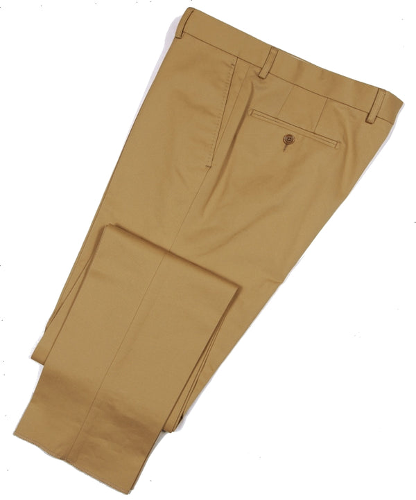 The Wardrobe Trousers, Yellowish beige , Flat Front, Cotton Twill