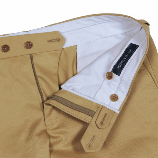 The Wardrobe Trousers, Yellowish beige , Flat Front, Cotton Twill