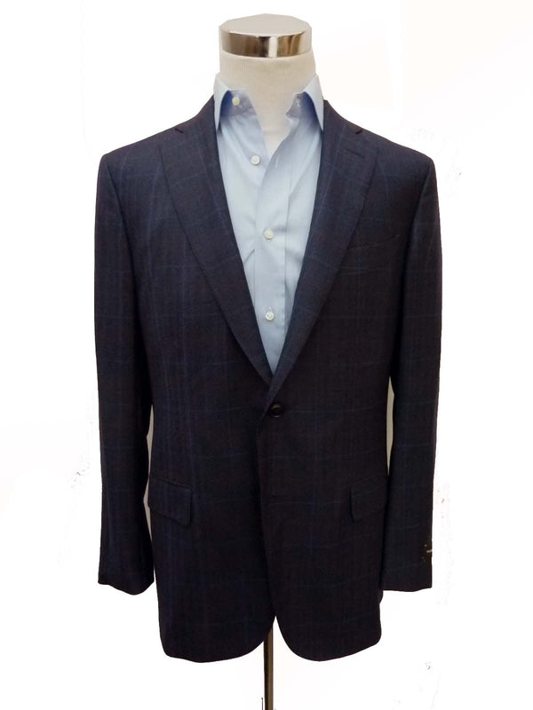 Zegna Sport Coat 46R 2-Button Blue Plaid Pure Wool