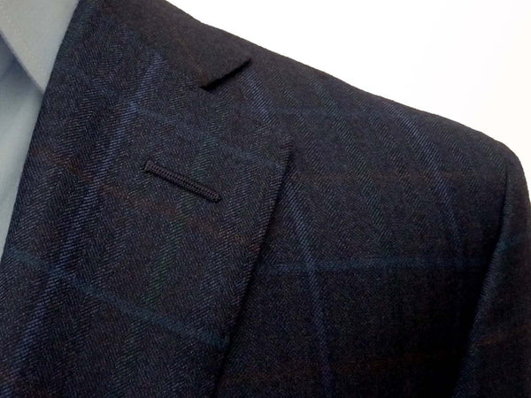 Zegna Sport Coat 46R 2-Button Blue Plaid Pure Wool