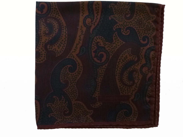 Zegna Pochette: Muted brown & olive paisley, pure silk