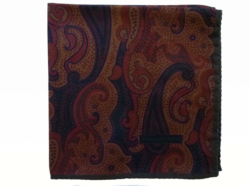 Zegna Pocket Square: Muted brown & rust paisley, pure silk